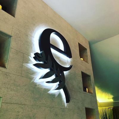 Προσαρμοσμένα κατασκευασμένα μεταλλικά σήματα με βουρτσισμένα γράμματα αλουμινίου και πίσω φωτισμό LED